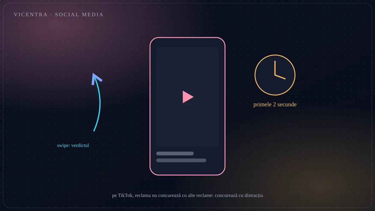 Reclame pe TikTok Telefon cu clip TikTok și ceas: primele două secunde decid dacă reclama trăiește sau e dată la o parte