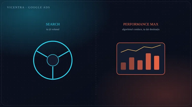 Search vs Performance Max: când folosești fiecare în 2026